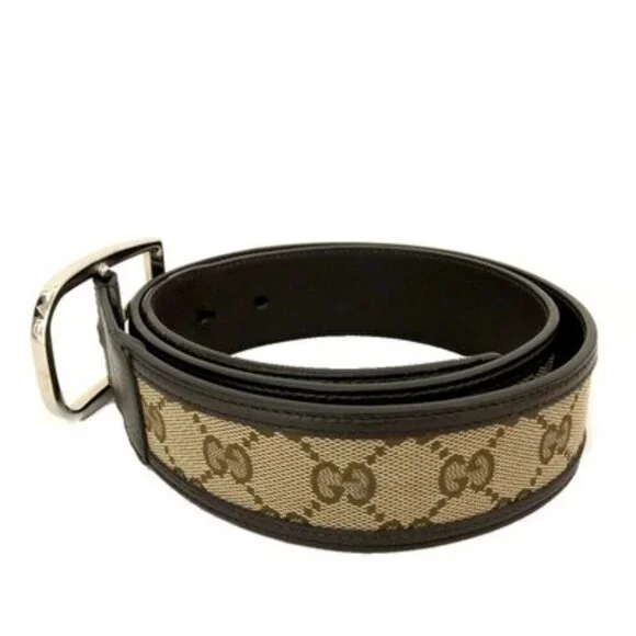 EGA GUCCI GG Logo Canvas Leather 85cm Belt Beige/2BH0259 - Picture 2 of 8